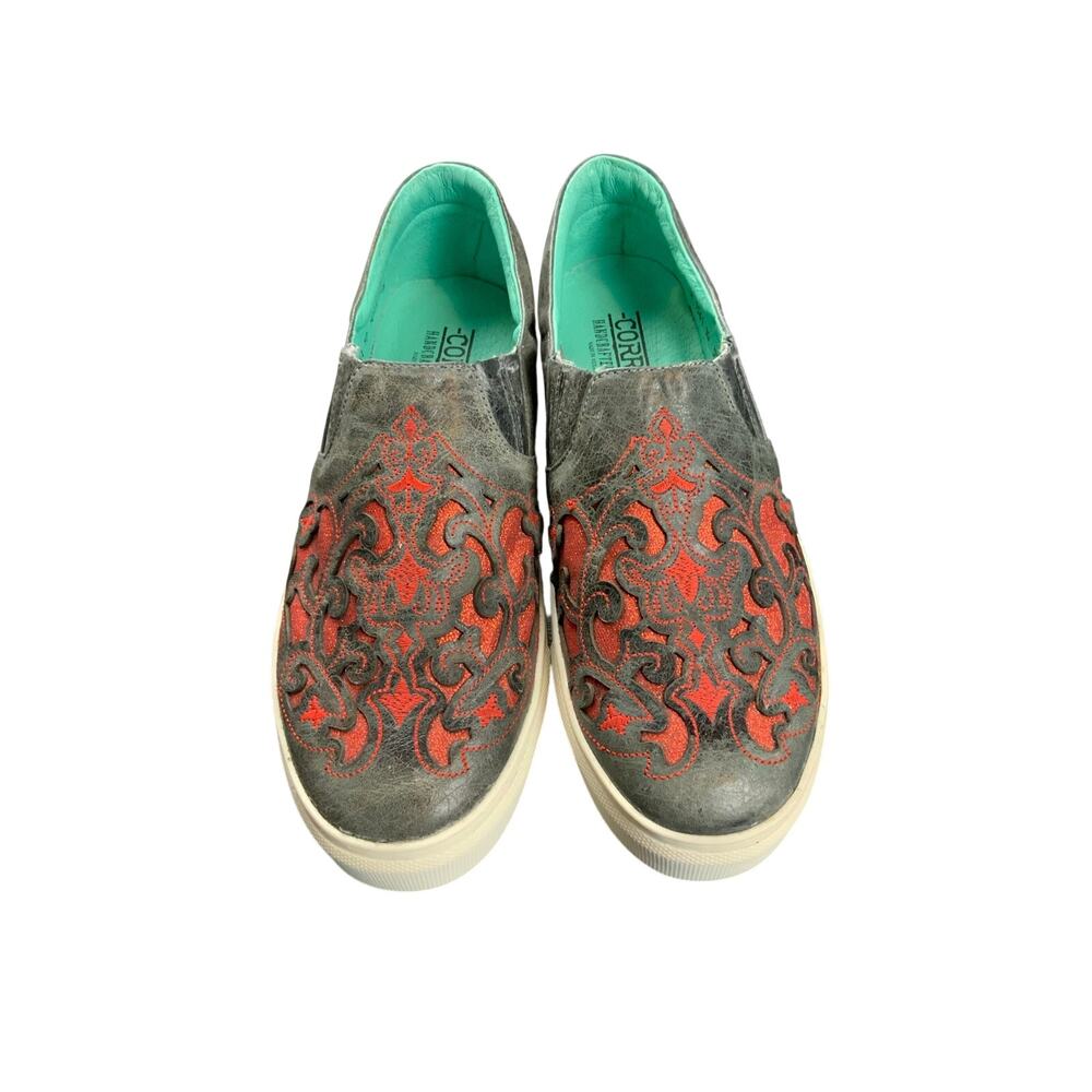 Corral Western Leather Slip On Shoes Red Glitter Overlay Womens 10 Cowgirl NWOT